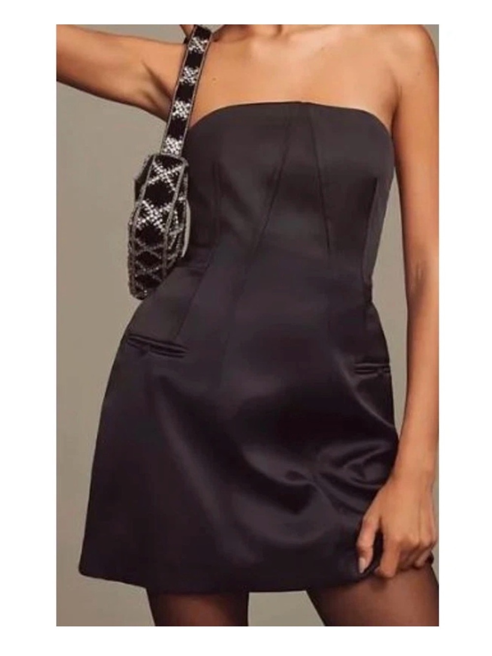 By Anthropologie Strapless Sculpted Mini Dress Black XS NWT